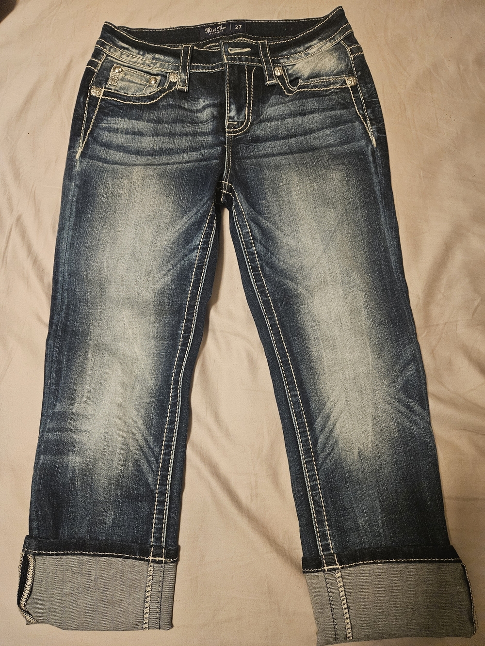 NWOT! Miss Me Dark Blue Cropped Cuffed Jeans